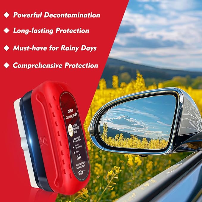 Automotive Oil Film Cleaning Brush, Upgraded Antifog & Rainproof Glass Cleaning Board, Reusable Glass Oil Film Remover for Car Windows & Windshields (Red)