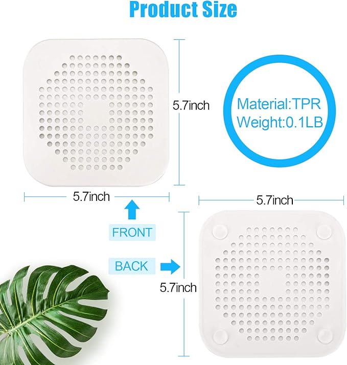 Square Drain Cover for Shower 5.7-inch TPR Drain Hair Catcher Flat Silicone Plug for Bathroom and Kitchen Filter Shower Drain Protection Flat Strainer Stopper with Suction Cups 2 Pack (Grey)