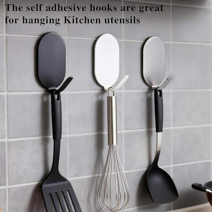 Sticky Adhesive Hooks for Hanging, Key Hooks, Stainless Steel Wall Hooks, Command Hooks, Coat Hooks, Door Hooks, Towel Hanger, Metal Hook, Utility Hooks,Picture Hanger, Storage Hooks,10Pcs (Silver)