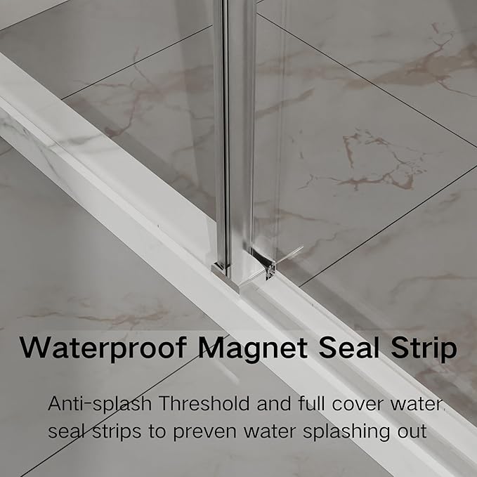 Frameless Shower Door 48" W x 72" H, 1/4" Clear Tempered Glass, Sliding Design, Reversible Installation, Chrome Finish, Space-Saving Glass Shower Door for Small Bathrooms