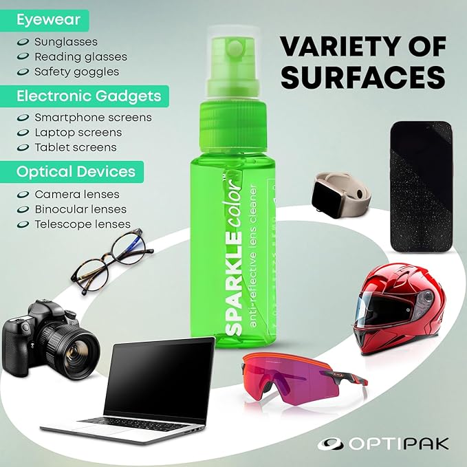 Sparkle Anti-Reflective Safe Lens Cleaner Spray Kit - (2) 1oz Glasses Cleaner Bottle & (2) Microfiber Cloth for Eyeglasses, Sunglasses, Lenses, Screens and Camera Cleaning Kit (4 Piece Set)