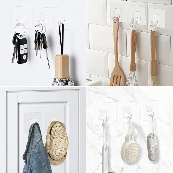 Large Adhesive Hooks, 33lb Heavy Duty Utility Hooks for Hanging, 20 Pack Damage Free Sticky Hanging, No Trace Self-Adhesive Wall for Kitchen Bathroom Office Multiple Uses