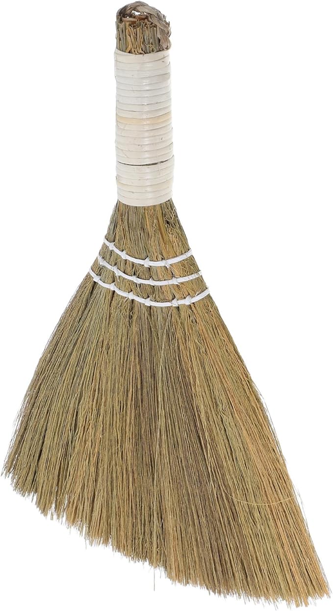 NUOBESTY Small Hand Broom Corn Whisk Broom 20x28cm White Handle Straw Household Cleaning Tool for Home Office Dust Removal
