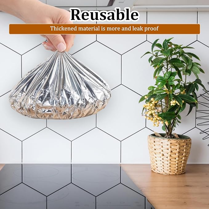 60 PCS Reusable Aluminum Foil Covers, Aluminum Foil Food Covers, Durable and Flexible for Various Container Sizes, Ideal for Food Storage and Freshness