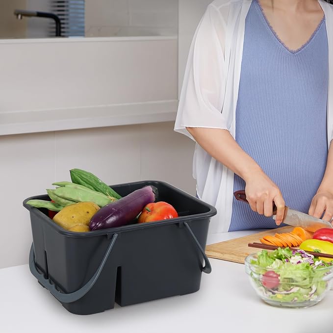 Bringer 1-Pack Small Plastic Cleaning Tool Storage Caddy, Cleaning Caddy Tote, Grey, 11.33" x 8.89" x 5.74"
