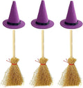 Mini Witch Hats and Mini Broom for Halloween Decorations Wizard Accessory for Party DIY Crafts Accessories (Purple)
