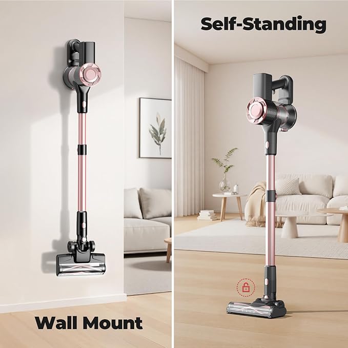 Cordless Vacuum Cleaner, Powerful Lightweight Stick Vacuum with Self-Standing, Anti-Tangle, 8-in-1 Rechargeable Vacuum Cleaners for Home, Hardwood Floors, Carpet, Pet Hair