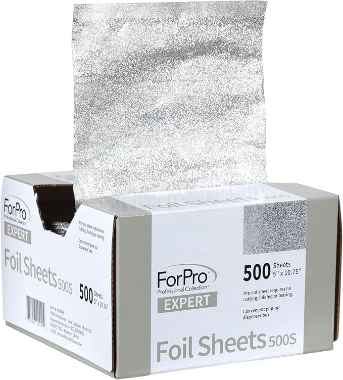 ForPro Professional Collection Expert Embossed Foil Sheets 500S, Aluminum Foil, Pop-Up Foil Dispenser, Hair Foils for Color Application and Highlighting Services, Food Safe, 5"W x 10.75"L, 500-Count