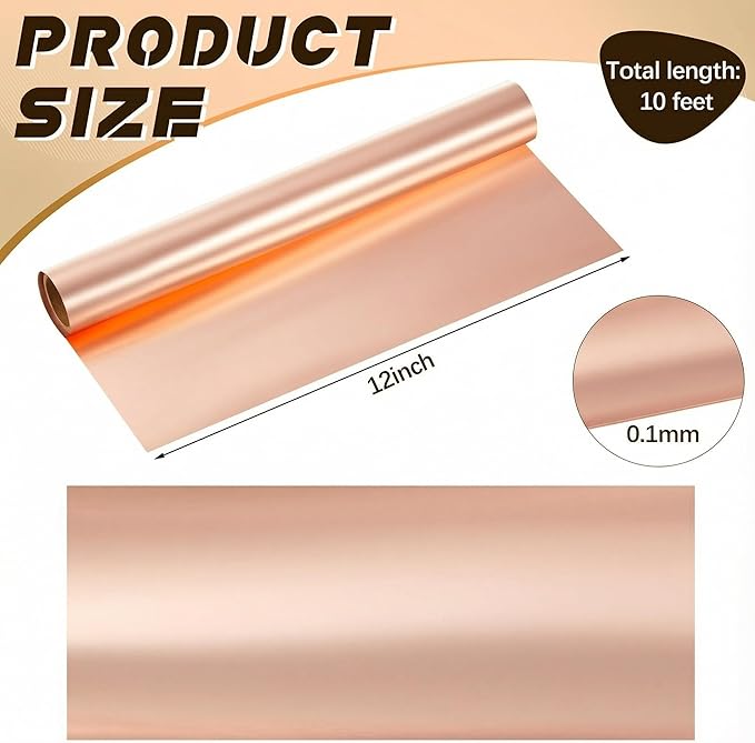 Yaocom 1 Roll Aluminum Metal Crafts DIY Foil 12 Inch x 10 ft x 0.1 mm Thick for Art Project Aluminum Flashing Roll Wide Sheet Multipurpose Metal Sheets for DIY and Crafting Projects (Bronzer)