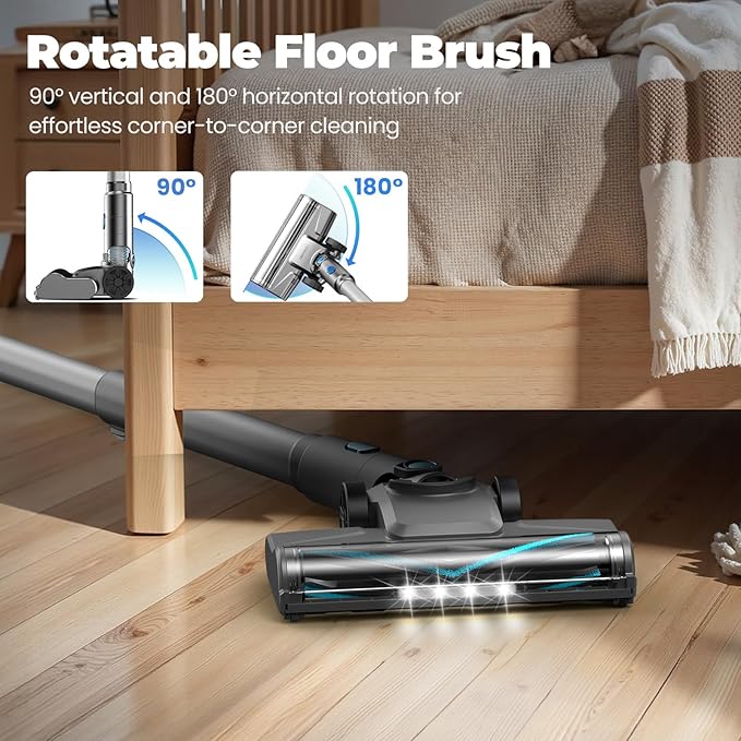 Vazone Cordless Stick Vacuum Cleaner with Self-Standing, 8-in-1 Vacuum Cleaners for Home, Lightweight Powerful Vacuum with LED Screen, Rechargeable Vacuum for Carpet, Pet Hair, Hardwood Floors