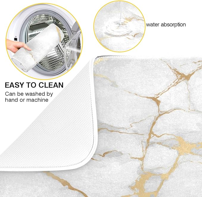 Marble White Dish Drying Mat 18x24 for Kitchen Golden Grey Marble Dishes Pad Dish Drainer Rack Mats Absorbent Fast Dry Kitchen Accessories