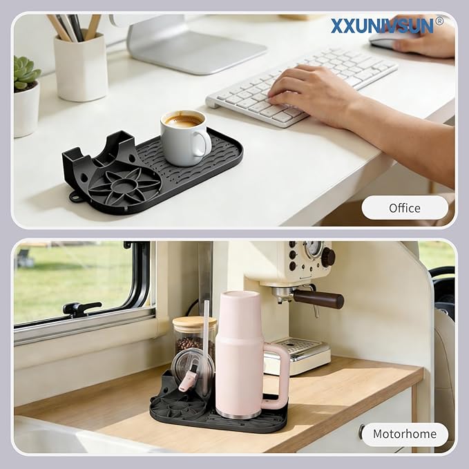 Bottle Drying Rack, Draining Mat for Stanley Tumblers20-40oz, Mugs, Wine Glasses, Compact Portable Cup Dryer Stand for Countertops, Office, RVs & Travel (Black)