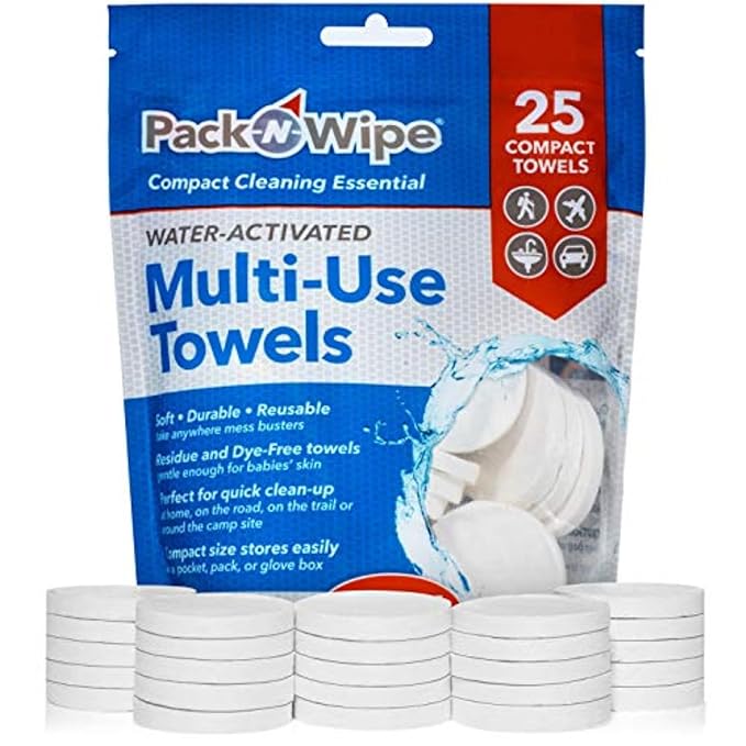 Disposable Compressed Towel Tablets - Absorbent, Durable & Reusable Paper Towels - Great Cleaning Cloths, Camping Towels and Soft, Eco-Friendly Baby Wipes - 8.5”x11” - (25 Towels & 1 Tube)