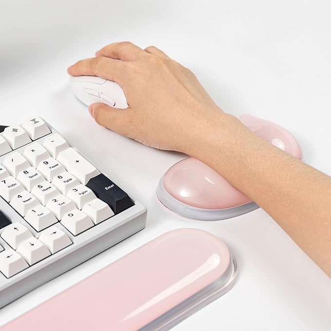 Gel Keyboard and Mouse Wrist Rest Set –Pink Clear Wrist Rest for Computer Keyboard 60%/68%/75%, Comfort & Support for Typing and Gaming
