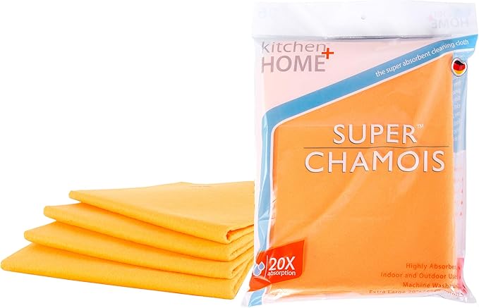 Super Chamois - Extra Large 20" X 27" Super Absorbent Cleaning Cloth - 4 Pack - Holds 10x It's Weight in Liquid (4, Orange)