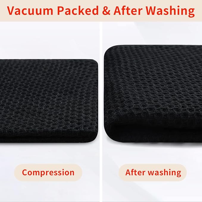 Homaxy 100% Cotton Waffle Weave Kitchen Towels, 3-Pack Ultra Soft Absorbent Dish Towels, Quick Drying Cleaning Towels, 13 x 28 Inches, Black