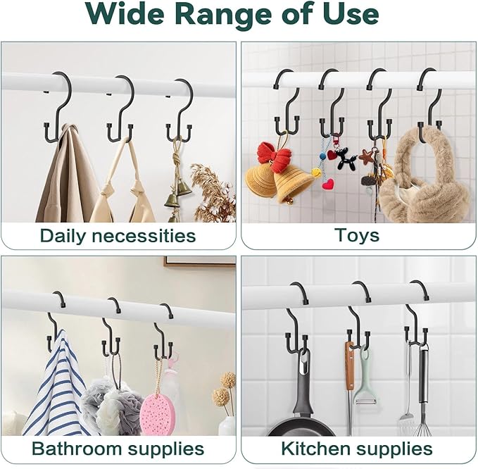 Goowin Shower Curtain Hooks, Shower Curtain Rings, Durable Black Shower Curtain Hooks Rust Proof, Shower Rings for Curtain, Double Glide Shower Hooks for Shower Curtain, Black, 24 Pack-Cylinders