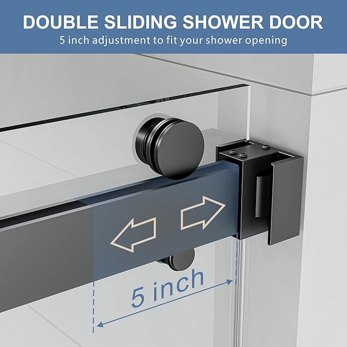 50-54" W x 76" H Frameless Shower Door, Double Sliding Glass Shower Door with 5/16" (8mm) Clear SGCC Tempered, Roller Disc System, 304 Stainless Steel (Matte Black, 50-54" W*76" H)