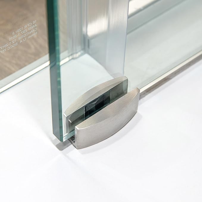 Woodbridge Frameless Single Sliding Shower Doors in Brushed Nickel Finish, 45.5-48" Width x 76" Height with 3/8"(10mm) Clear Tempered Glass, Soft Close System and Explosion-Proof Film, BSDC4876-B