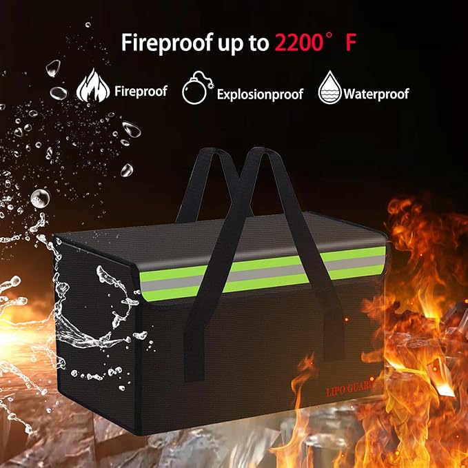 Lipo Battery Safe Bag Large Capatity Fireproof Bag for Ebike Lipo Battery Other Batteries Storage Charging Transport Home Office Travel Safe Storage Pouch