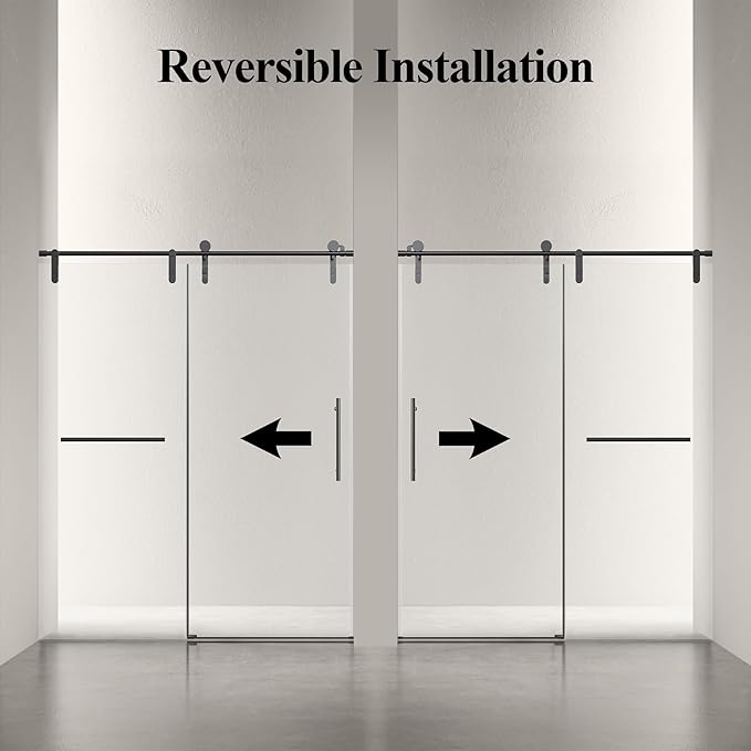 56-60" W x 76" H Frameless Single Sliding Shower Door, Bathroom Glass Shower Doors with 5/16" (8mm) SGCC Tempered Glass, Stainless Steel Towel Rail Handle and Heavy Duty Frame, Matte Black