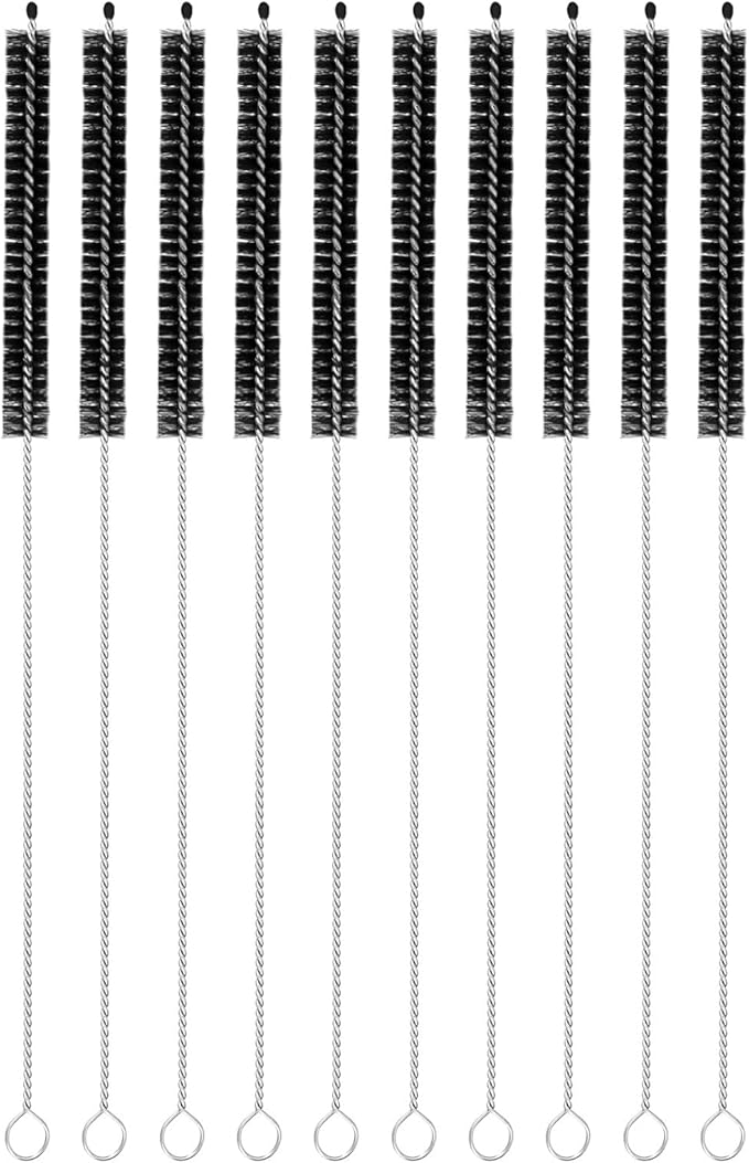 uxcell 10Pcs Drinking Straw Cleaning Brushes, 10" x 2/8" Nylon Bristles Long Straw Brush Pipe Cleaner for Washing Straws Pot Spout, Sippy Cup, Bottle and Tube (Black)