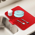 Dish Drying Mat for Kitchen Counter, with Built-in Drain Lip, Food-Grade Silicone, Easy Clean Pad for Countertop Protection, Multi-Functional Use (18x11.8, Red)