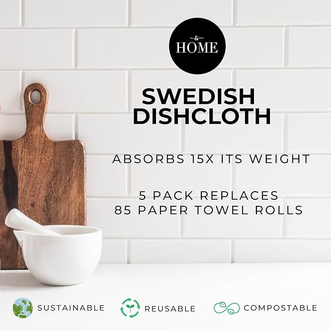 HALL & PERRY Swedish Dishcloths for Kitchen, 5-Pack, Reusable Cellulose Flat Sponge Cloths for Kitchen & Cleaning – Eco-Friendly, Ultra-Absorbent, Quick-Drying (Pink Love)