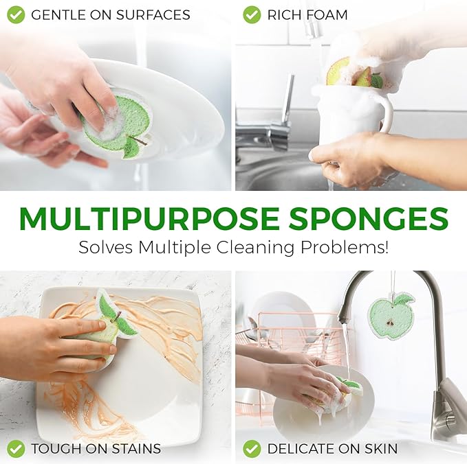 Compressed Cellulose Sponges - 12 Pack Fruit Shaped Natural Pop Up Dish Sponge for Kitchen - Compostable, Plant-Based, Non Scratch Cleaning Sponges Bulk for Dishes & Household Cleaning