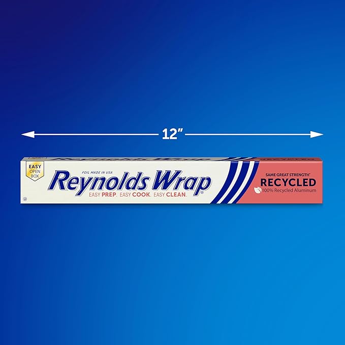 Reynolds Wrap Recycled Aluminum Foil, Recycled Foil Roll, Made From 100% Recycled Materials, With Secure Easy Open and Close Tab, 200 Sq. Ft.