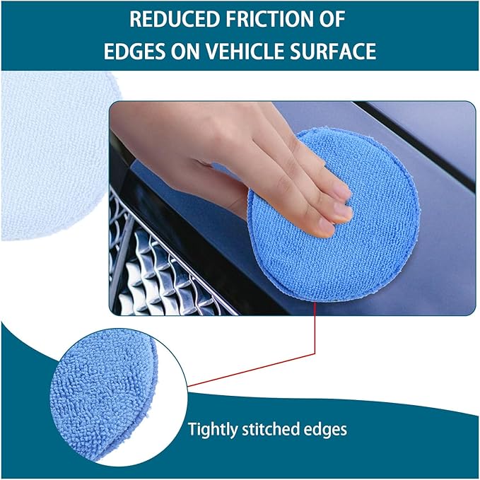 Ziciner 6 Pack Car Microfiber Applicator Pads, Car Wax Foam Buffing and Cleaning Pads, Tire Shine Applicator, Ultra Soft Wash Sponge for Cars, 5 Inch Diameter in Round