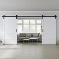 Double 42" x 96" White Barn Door with 14FT Sliding Door Hardware Kit Included, 5-Panel, Assemblely Needed, Waterproof PVC Surface, Max Opening 82in x 94in