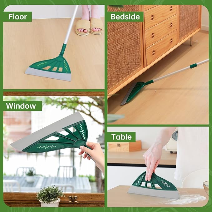 Air Broom for Household Cleaning, Silicone Broom with Adjustable Height&Angle Aluminum Handle, Squeegee Broom for Wet&Dry Messes, Hair, Liquids, Glass, Bathroom, Kitchen on Smooth Floor (Green)