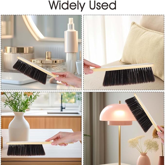 8 Pieces Hand Broom Brush, Natural Wooden Dust Brush Soft Bristles Dusting Cleaning Brush Long Handle Whisk Broom Brush Air Broom for Cleaning Car Bed Sofa Fireplace Clothes Bench Furniture