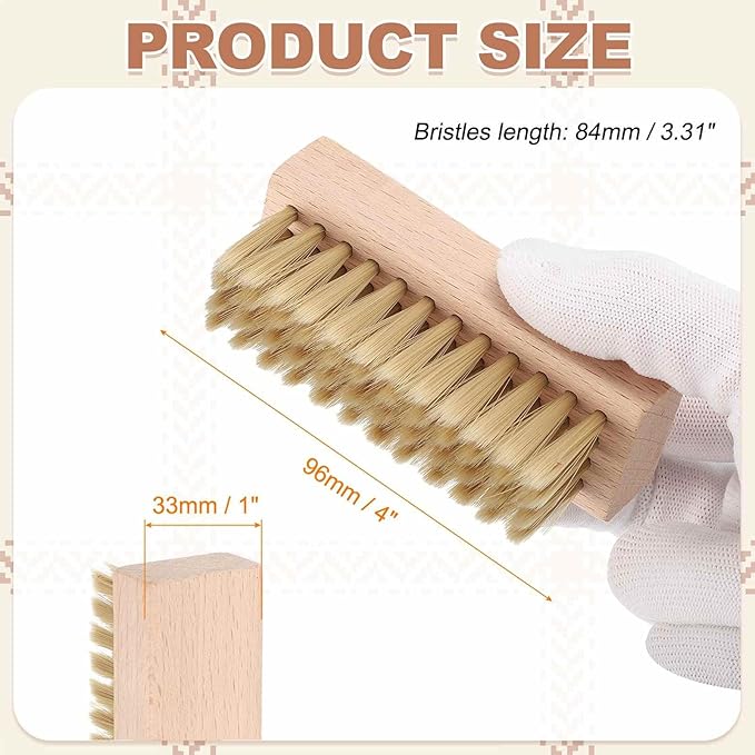 HARFINGTON Shoe Cleaning Brush 4"x1" Beech Wood Nylon Boot Polish Brushes for Leather Shoes Boots Cloth Cleaner, Gray Brown Wood
