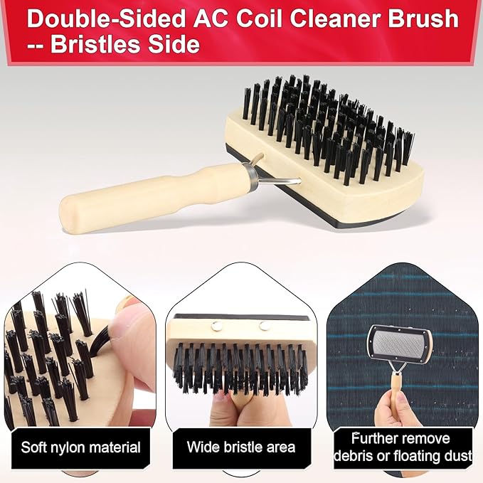 Coil Cleaner Brush for AC, Double Sided Air Conditioner Coil Cleaning Brush for HVAC Evaporator Condenser Fin, Easy to Use Effectively Cleaning
