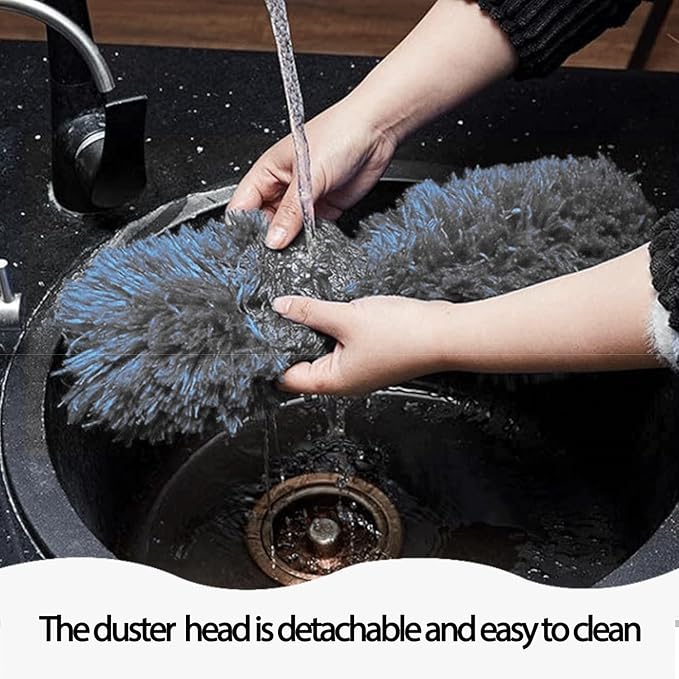 Cobweb Duster with Extension Pole, Ceiling Cobweb Cleaner Kit with 2 Duster Heads, 15-100 Inch Telescopic Microfiber Cleaning Duster, Corner Dusting Tool for High Walls, Fans, Blinds Gray