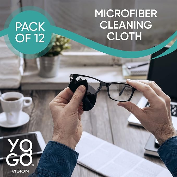 Microfiber Cleaning Cloth 12-Pack Individualy Packed (6"x 7") Glasses Cleaning Cloths for Eyeglasses Phone Computer Screen Laptop Camera Lenses (4 Black, 4 Grey, 4 White)