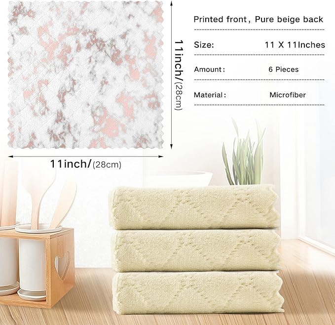 ALAZA Dish Towels Kitchen Cleaning Cloths Marble with Rose Gold Dish Cloths Super Absorbent Kitchen Towels Lint Free Bar Tea Soft Towel Kitchen Accessories Set of 6,11"x11"