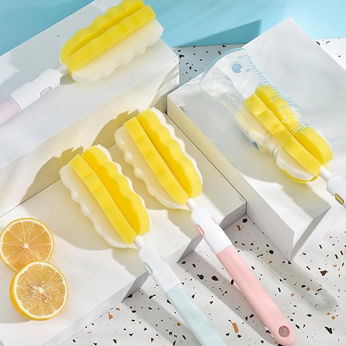 4PCS Baby Bottle Brush Set - Milk Bottle & Nipple Cleaner with 4 Detachable Portable Scrubber Brushes