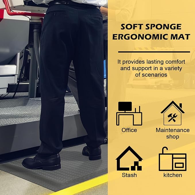 2 x 7 FT Anti Fatigue Mats Industrial 15/16 Inch Thick Soft Sponge Ergonomic Mat Durable Heavy Duty Diamond Plate for Standing Non Slip Industrial Grade Floor Mat for Leg & Back Pain (Gray)