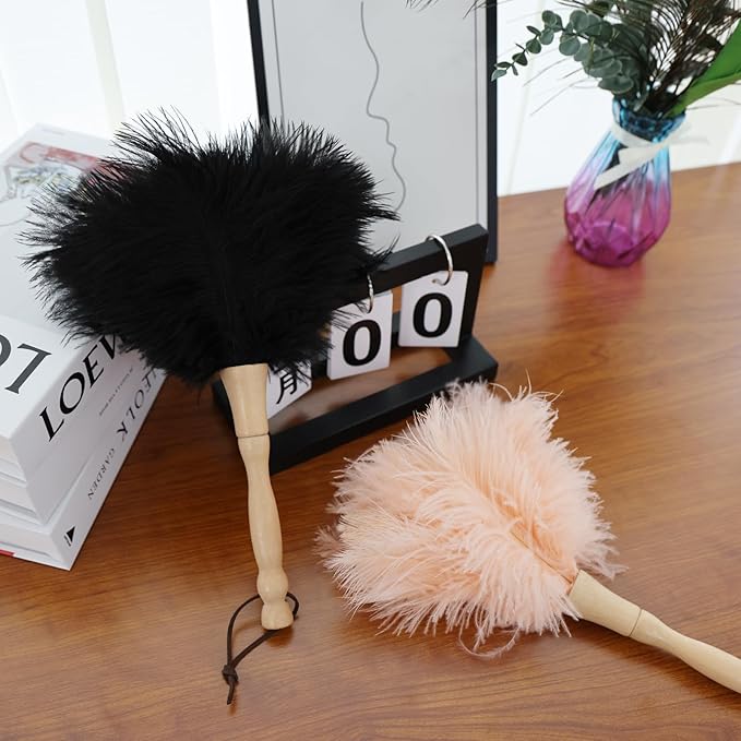 Ostrich Feather Duster 12 Inch Handheld Duster Supplies, Wooden Handle Feather Duster for Cleaning Keyboard Home Car Office (Black)