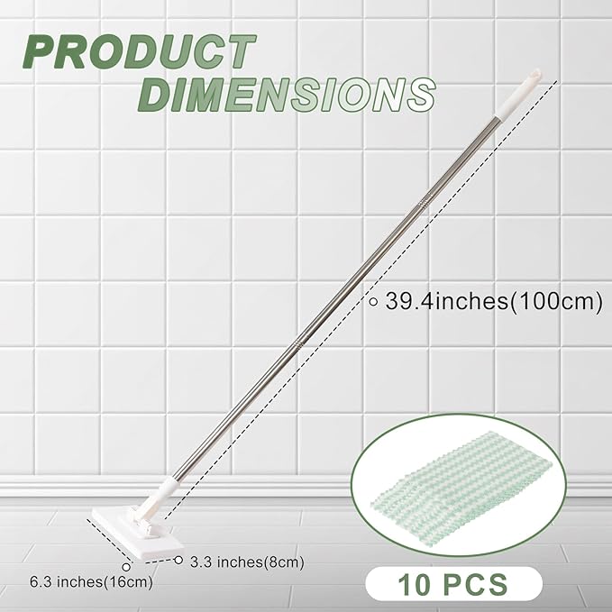 Disposable Dust Mop with 10 Reusable Cloths,Mini Foldable Mop,No-Touch Attach & Remove Cloth Instantly,Small Disposable Dust Mop Set for Multi Surface Cleaning(Kitchen House, Dorm)