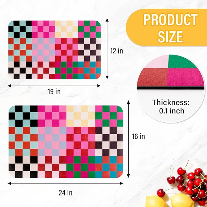 Checkered Dish Drying Mat (Colorful Chessboard, 24" x 16") for Kitchen Counter Coffee Mat Bar Accessories,Fit Uder Pot, Dish Rack,Hide Stain,Absorbent Easy Clean Colorful Dish Rack Pad