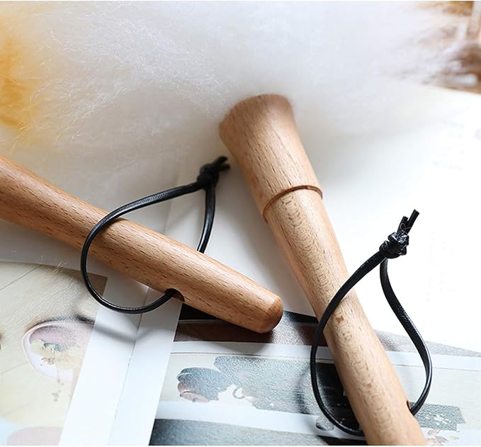 Feather Duster, 13.4-Inch Lambswool Duster, Pure Lambs Wool with Wood Handle