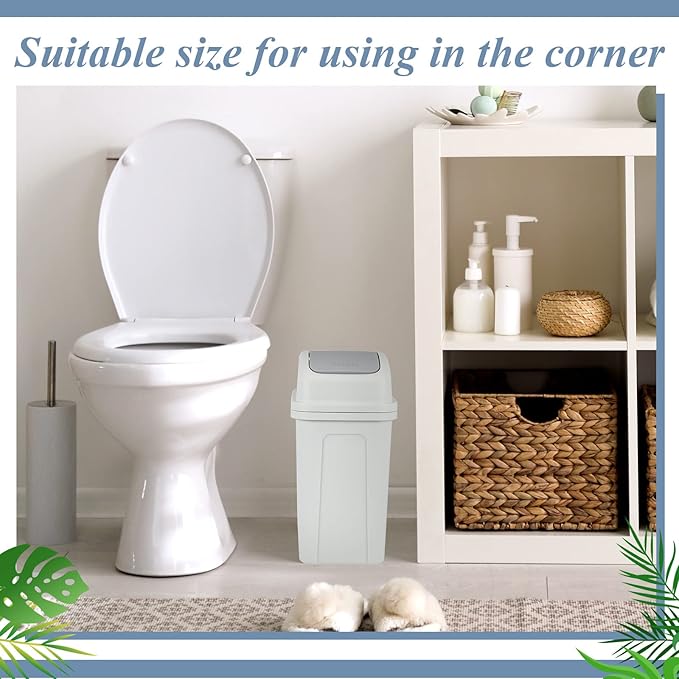 Sumind 2 Pcs 1.8 Gallon Bathroom Trash Can with Swing Lid Small Garbage Can Plastic Bathroom Trashcan Garbage Bin for Kitchen Waste Bedroom Room Outdoor (Pink and Beige)