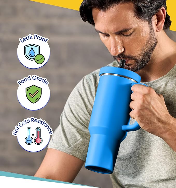 30oz Flip Straw Leak Proof Lid for Stanley Quencher,30 oz Tumbler Lid Replacement for Stanley Cup Accessories,No Spill Silicone Tumbler Lids with Cleaning Brush Set (Azure)
