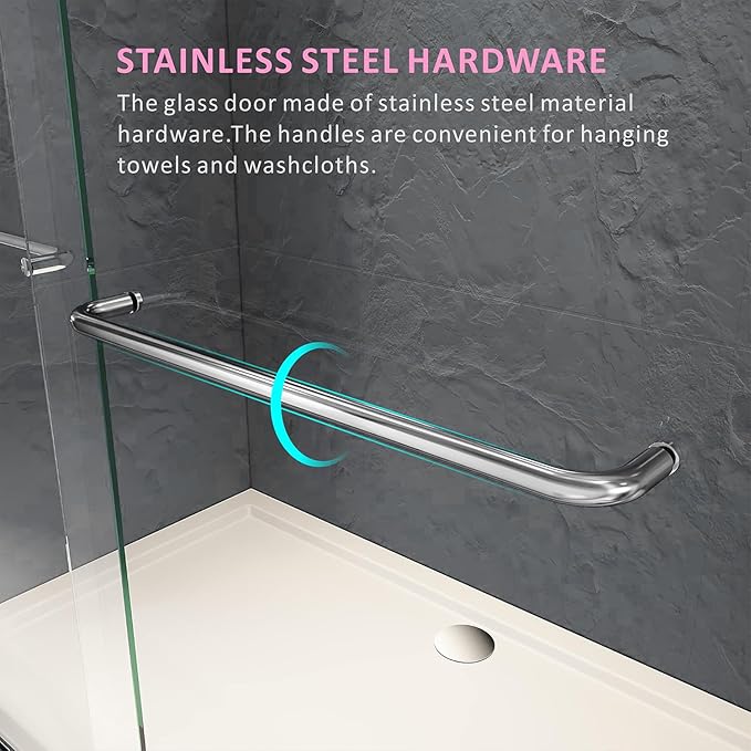 Semi-Frameless Glass Shower Door 50-54'' W x 72'' H with 4'' Adjustable Rail, Bathroom Double Sliding Door with 1/4'' Clear Tempered Glass,Brushed Nickel 304 Stainless Steel Hardware