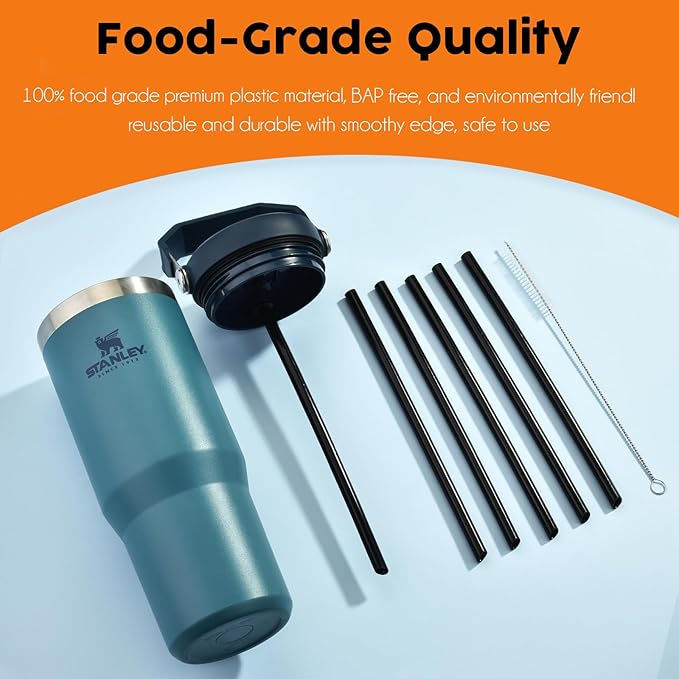 ALINK Replacement Straws for Stanley IceFlow Flip Straw Tumbler 30oz, 6 Pack Reusable Black Plastic Straws Compatible with 30oz IceFlow Cup with Cleaning Brush, Angled Design, Dishwasher Safe