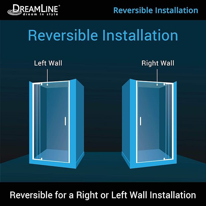 DreamLine Flex 28 - 32 inch W x 72 inch H Semi-Frameless Pivot Shower Door in Chrome